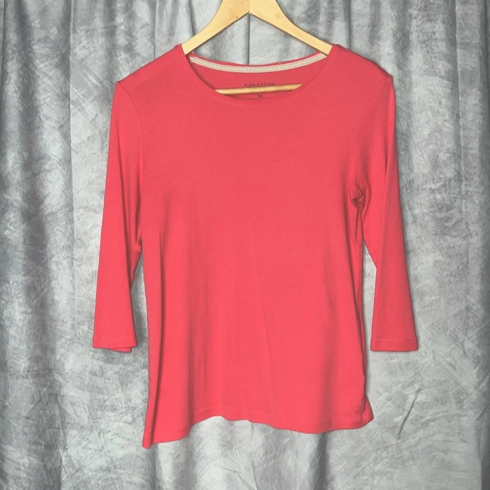 Charter Club Coral Pink 3/4 Sleeve Scoop Neck T-shirt - PM - Picture 6 of 9